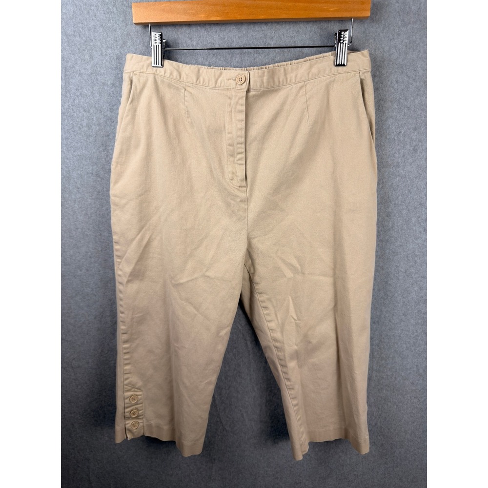 Drapers & Damons Petites Tan Khaki Stretch Capri Pants Button Hem 14P